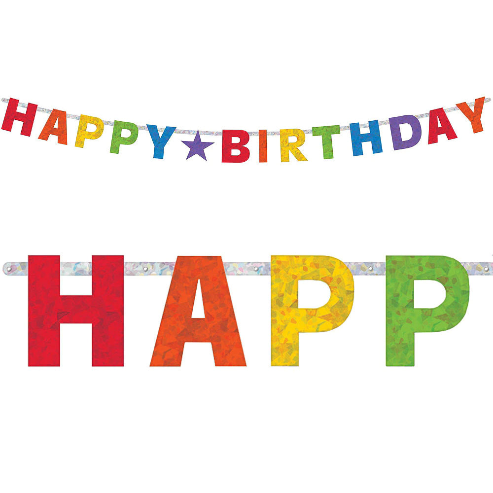 Happy Birthday Rainbow Prismatic Paper Letter Banner Decorations - Party Centre