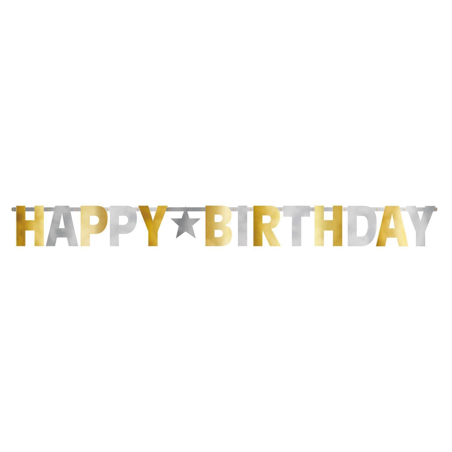 Gold And Silver Foil Board Happy Birthday Banner Decorations - Party Centre