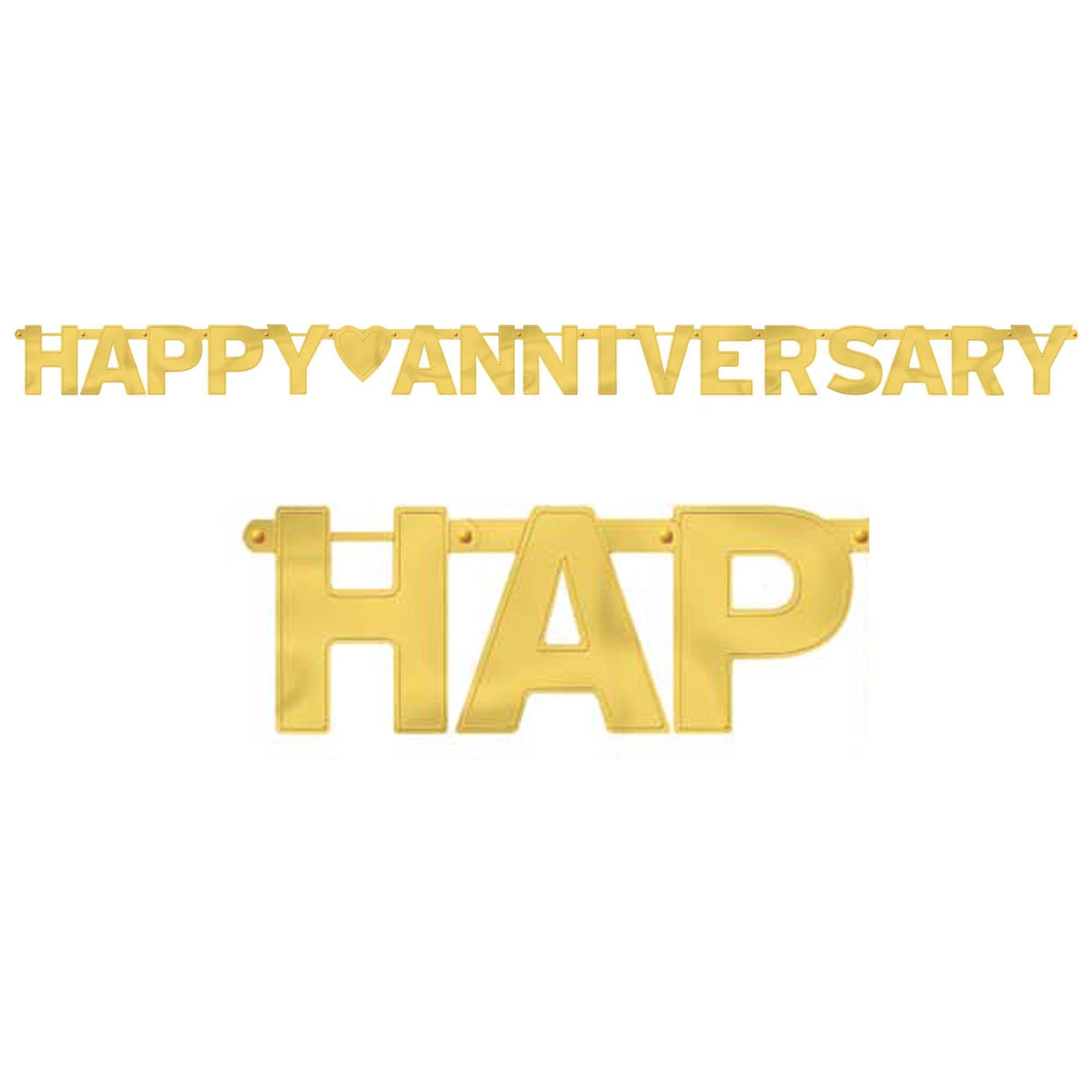 Gold Happy Anniversary Banner 7.75ft Decorations - Party Centre