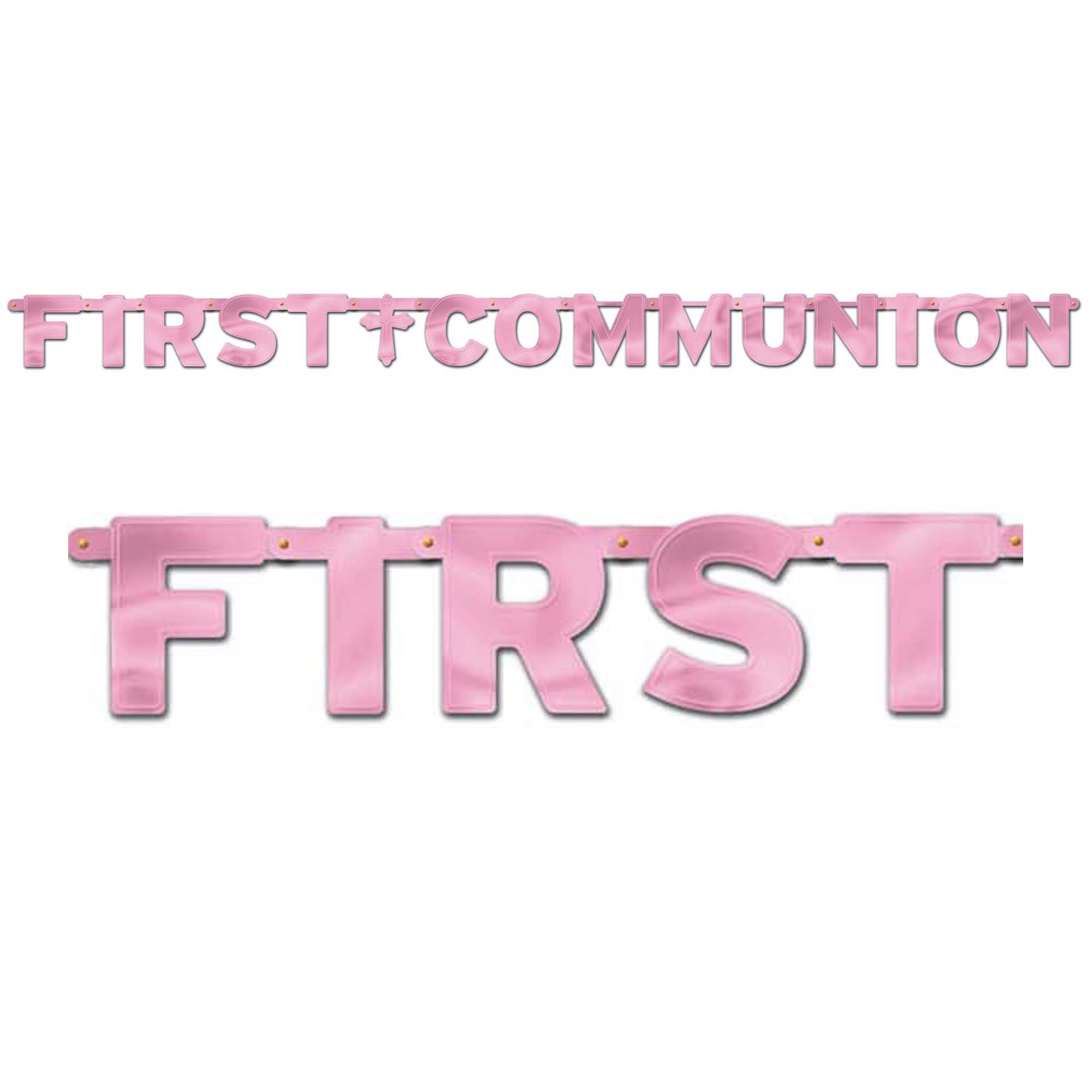 First Communion Pink Letter Banner 8 3/4ft x 12in Decorations - Party Centre
