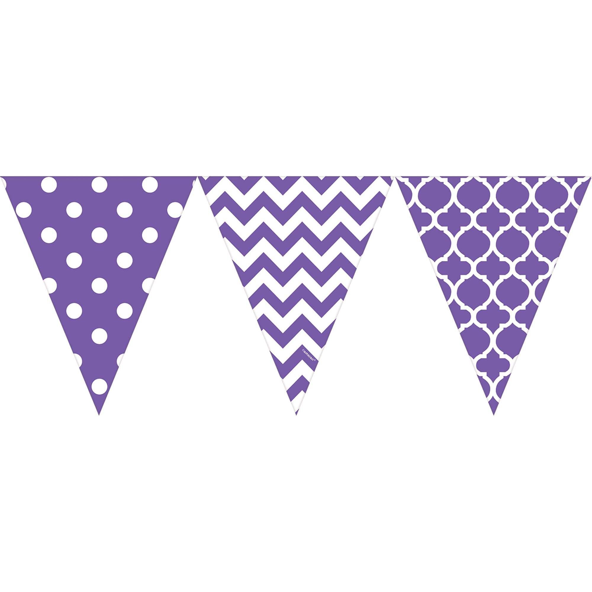New Purple Dots and Chevron Large Pennant Banner 12ft Decorations - Party Centre