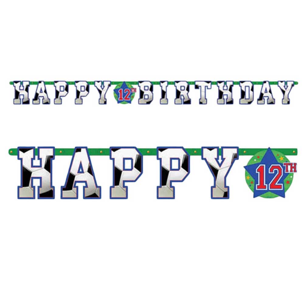 Soccer Happy Birthday Add An Age Letter Banner 7.5ft Decorations - Party Centre