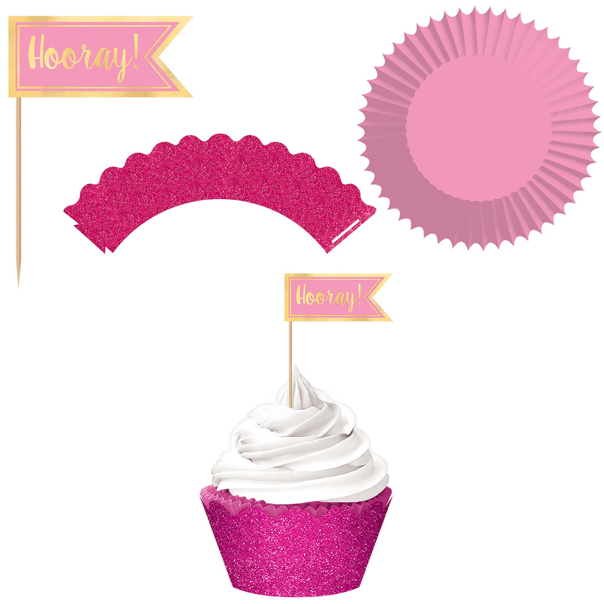 Pink Foil Hot-Stamp Cupcake Kit 24pcs Party Accessories - Party Centre