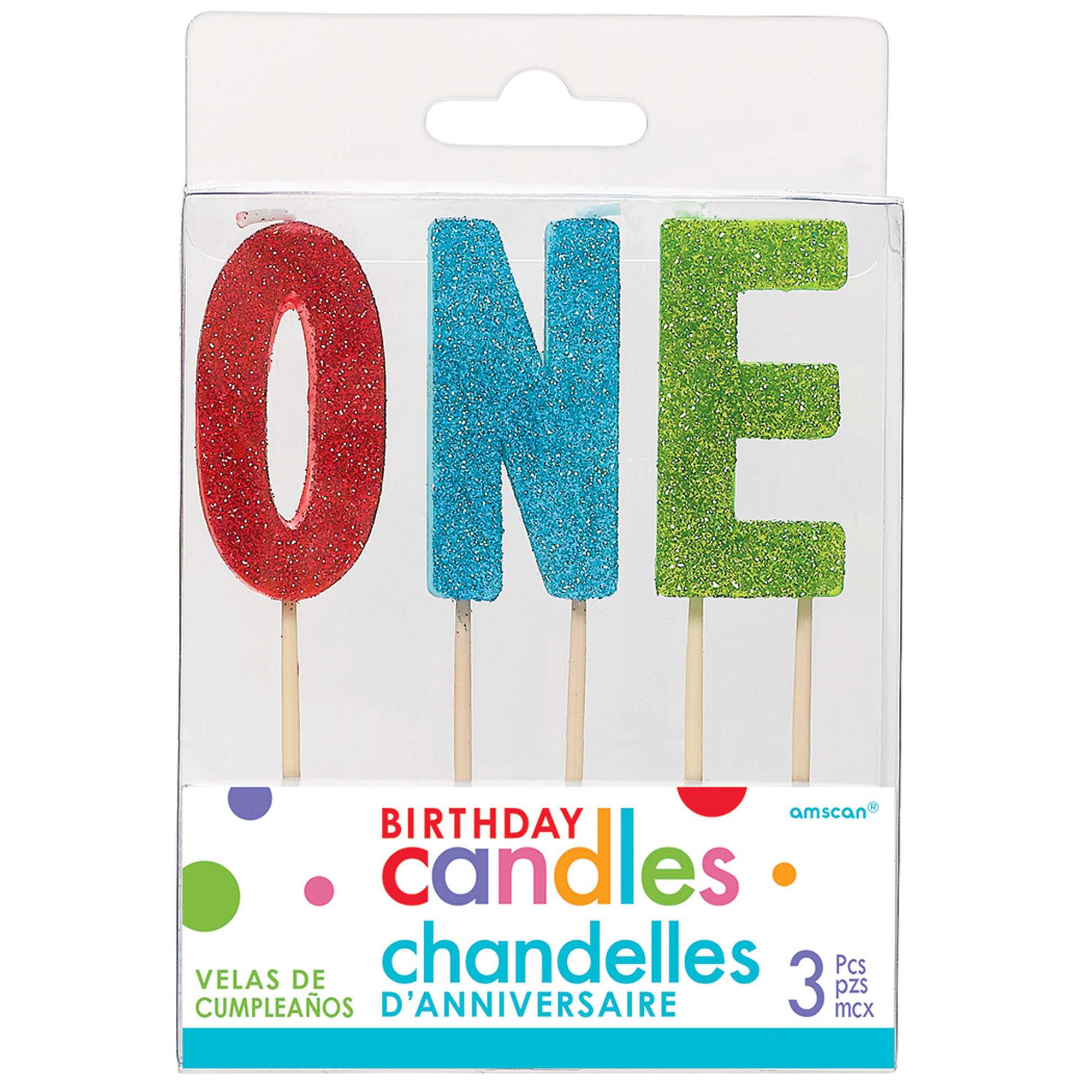 Rainbow 1st Birthday Pick Candles 3pcs Party Accessories - Party Centre
