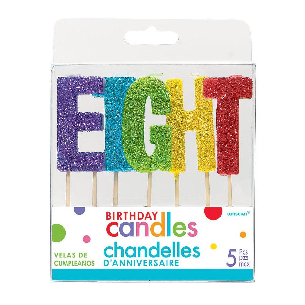 Rainbow EIGHT Pick Candles 5pcs Party Accessories - Party Centre