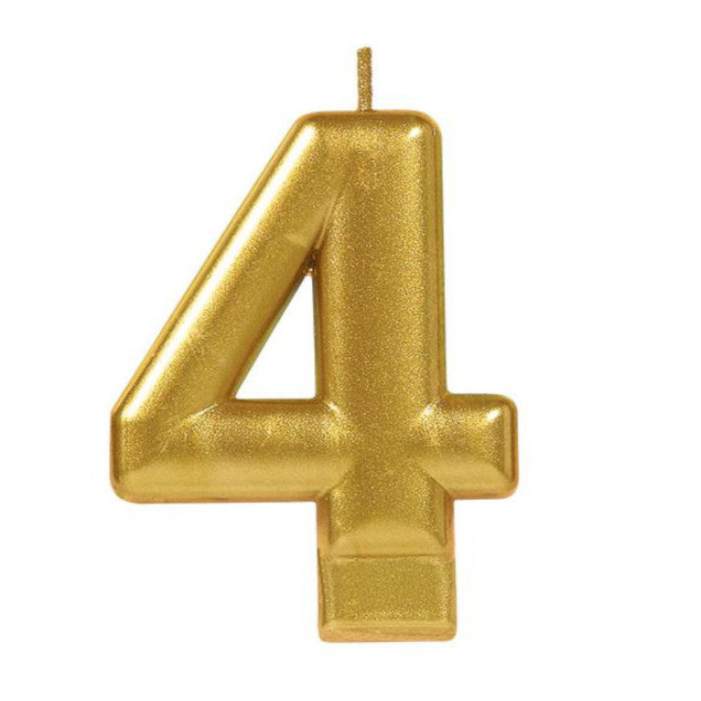 Numeral #4 Metallic Gold Moulded Candle Party Accessories - Party Centre