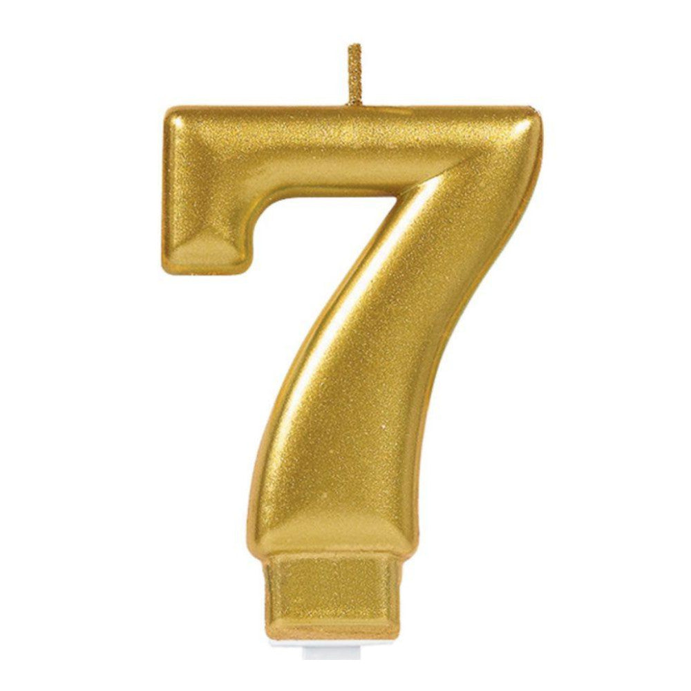 Numeral #7 Metallic Gold Moulded Candle Party Accessories - Party Centre