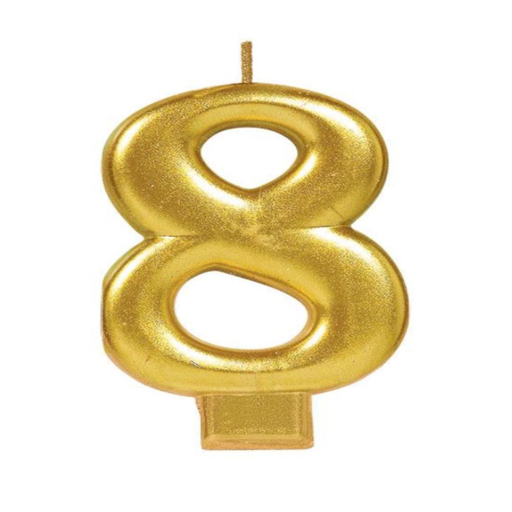 Numeral #8 Metallic Gold Moulded Candle Party Accessories - Party Centre