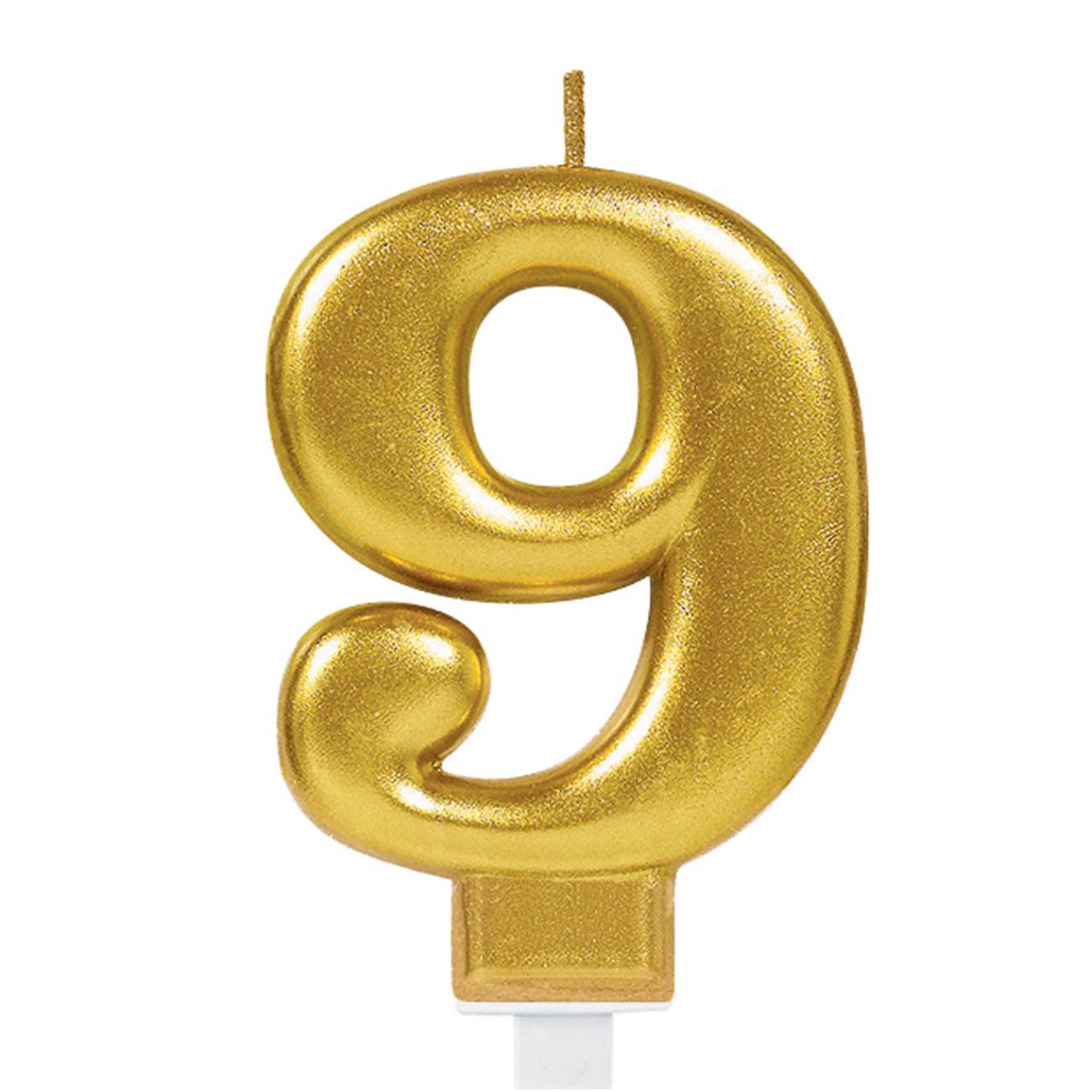 Numeral #9 Metallic Gold Moulded Candle Party Accessories - Party Centre