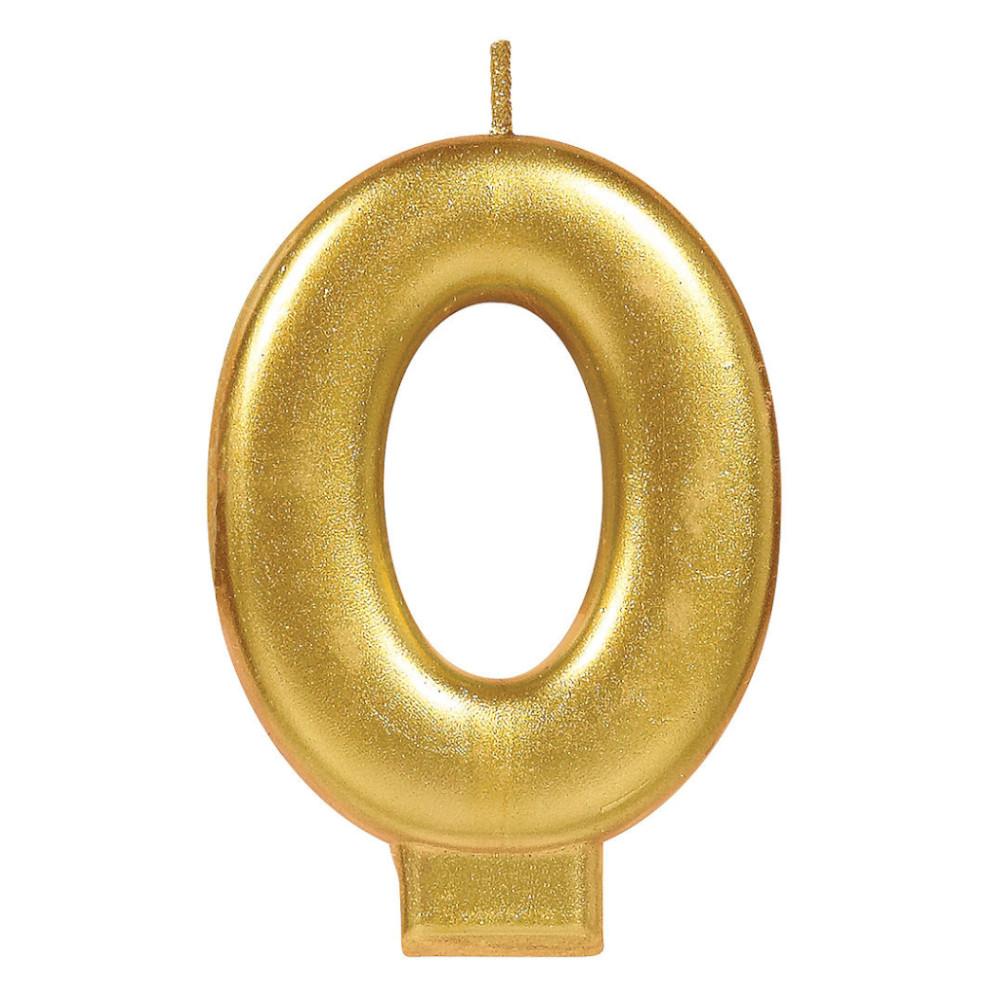 Numeral # 0 Metallic Gold Moulded Candle Party Accessories - Party Centre