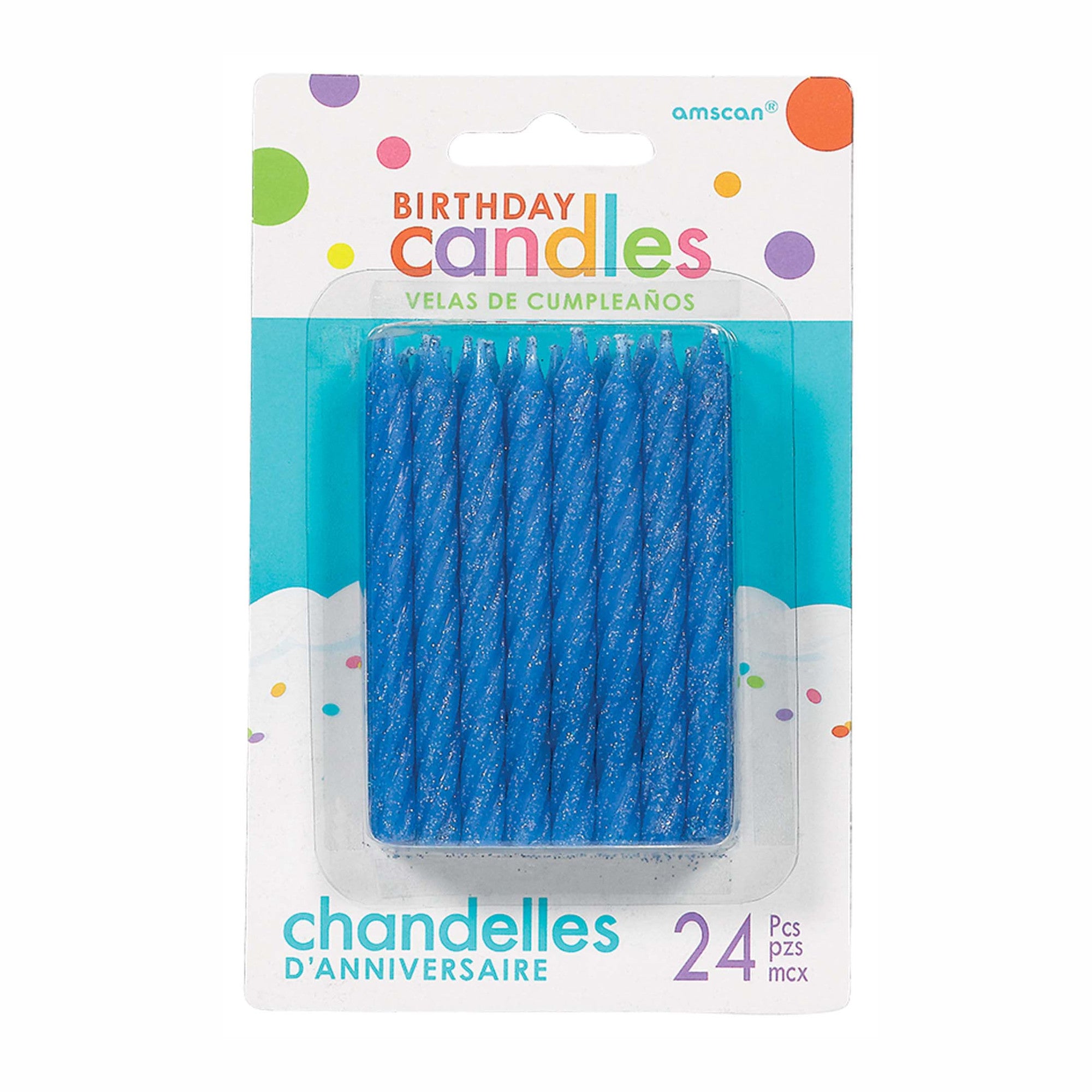 Blue Large Spiral Glitter Candles 24pcs