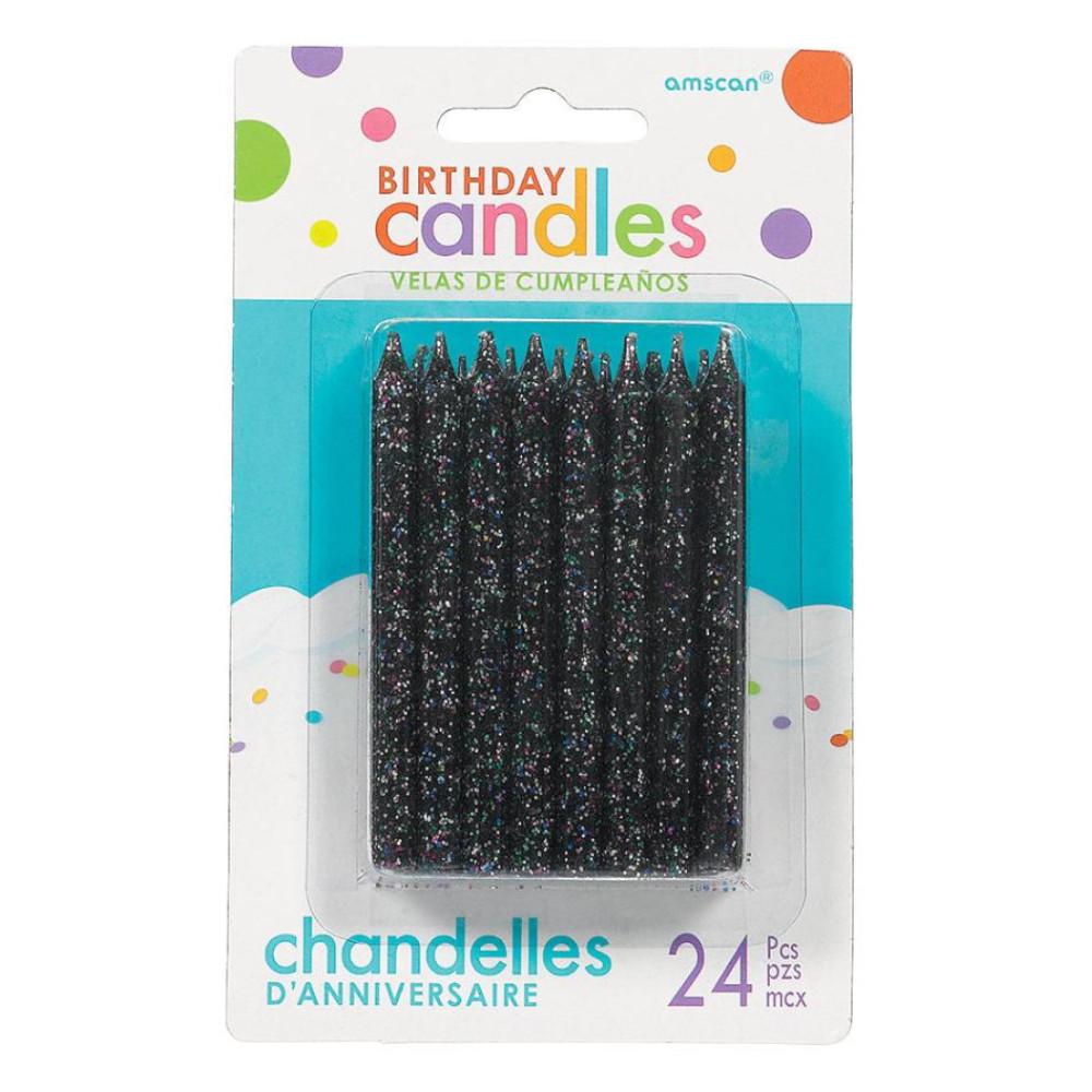 Black Large Spiral Glitter Candles 24pcs Party Accessories - Party Centre