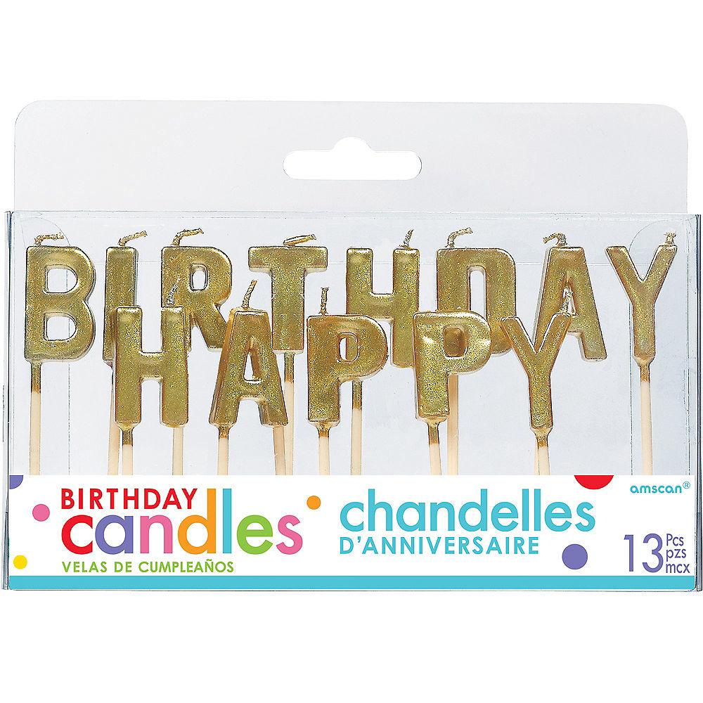 Happy Birthday Gold Pick Candles Party Accessories - Party Centre