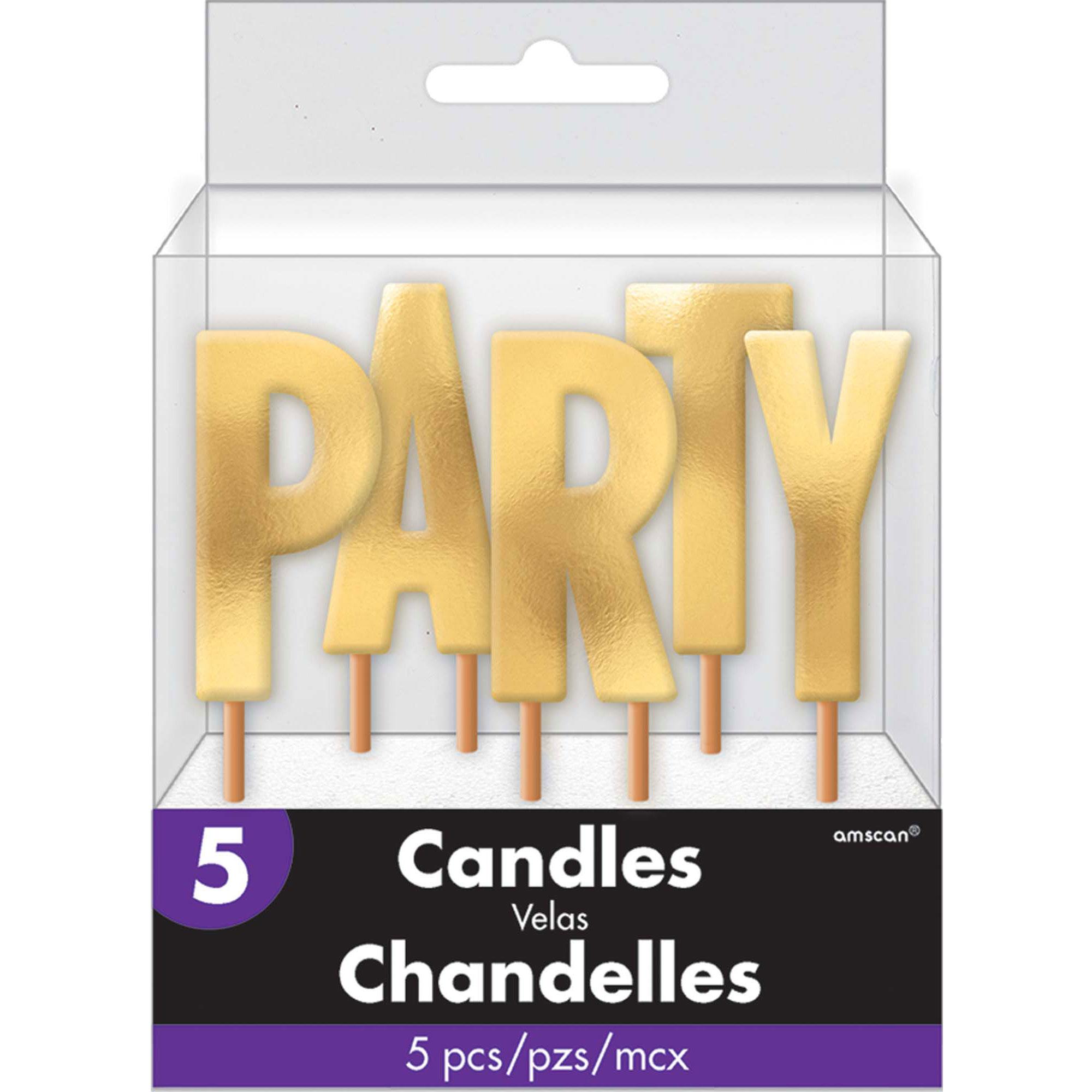 PARTY Gold Metallic Pick Candles 4in, 5pcs Party Accessories - Party Centre