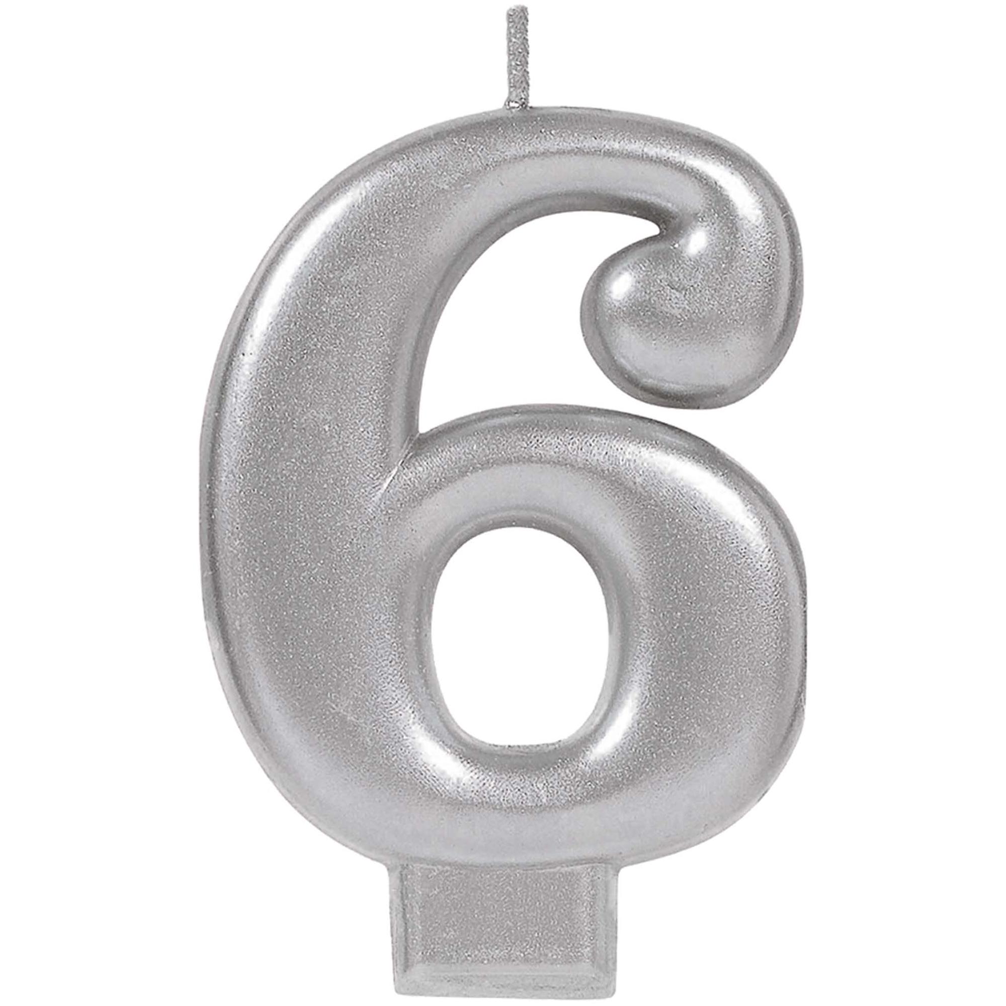 #6 Silver Numeral Metallic Candle Party Accessories - Party Centre