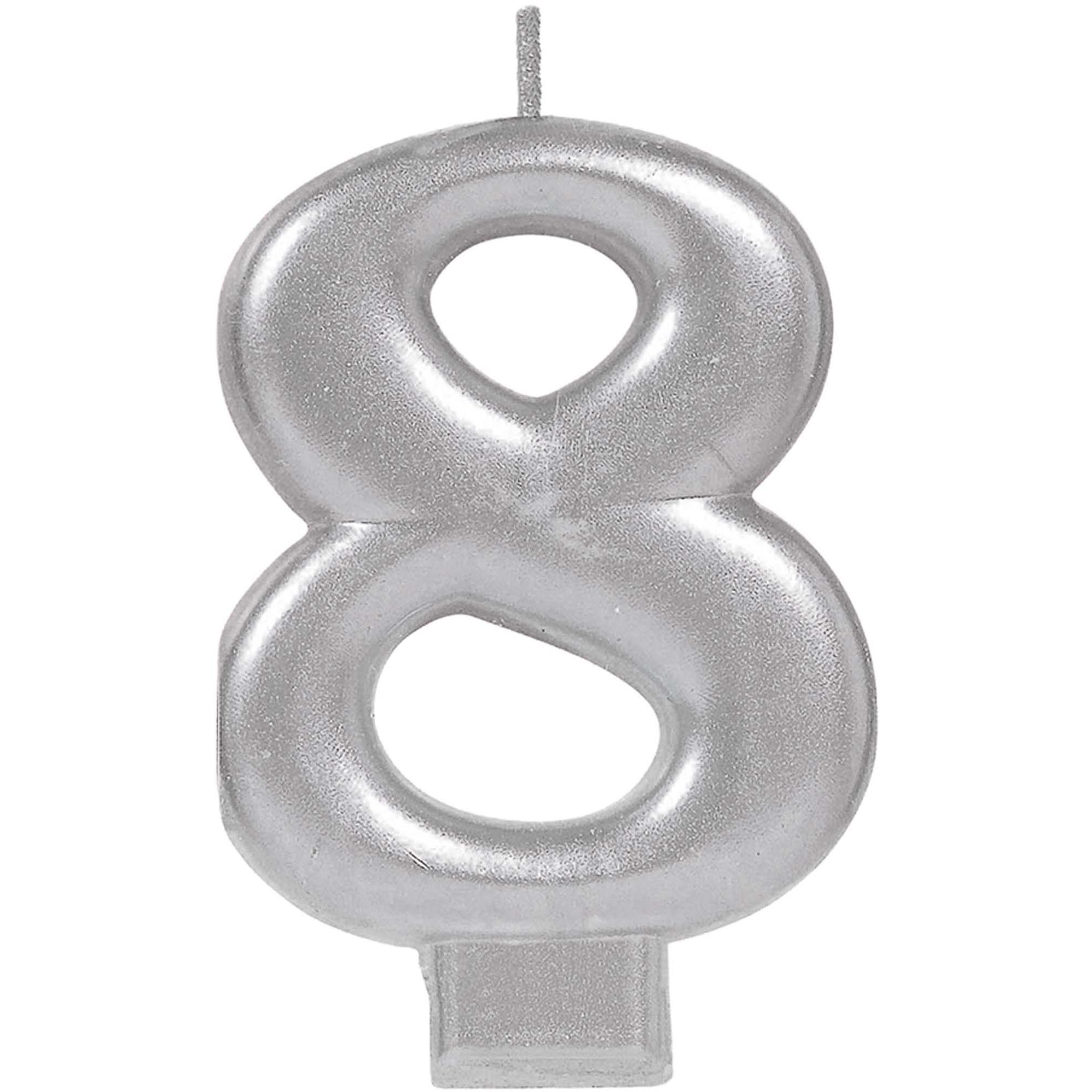 #8 Silver Numeral Metallic Candle Party Accessories - Party Centre