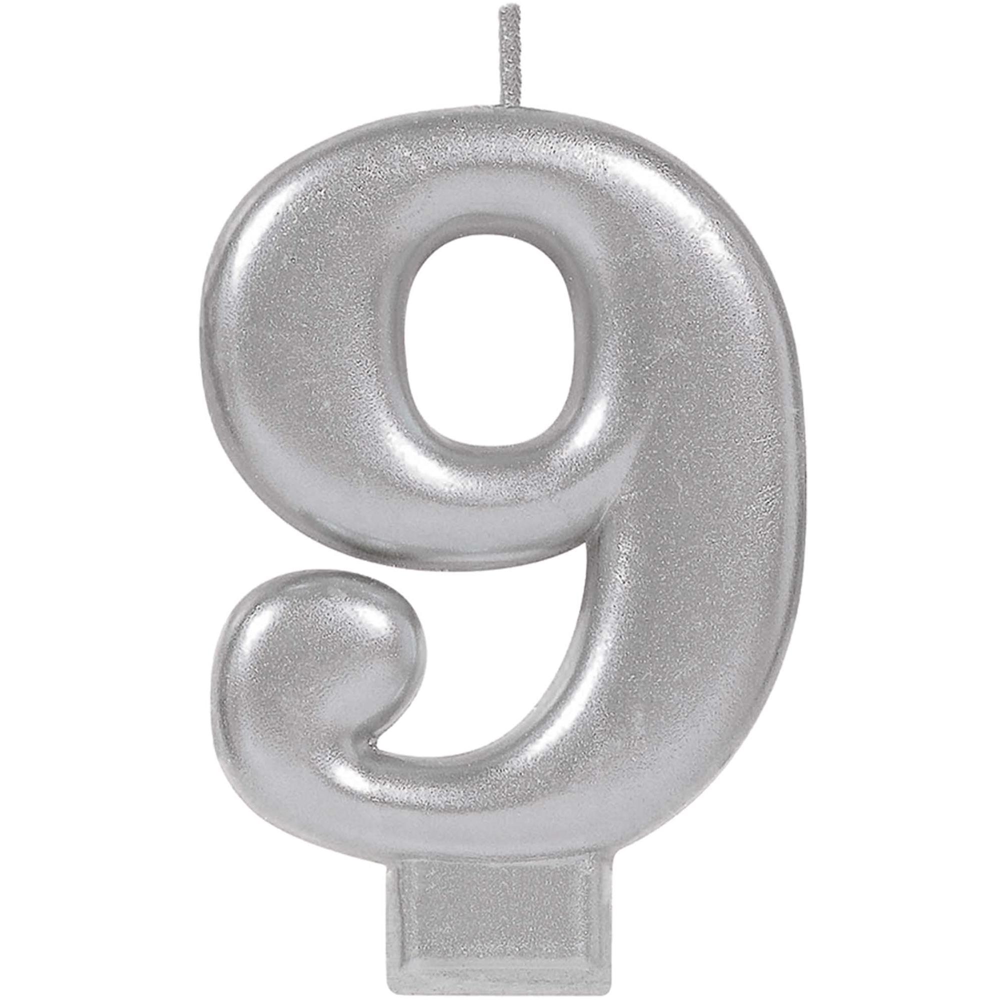 #9 Silver Numeral Metallic Candle Party Accessories - Party Centre