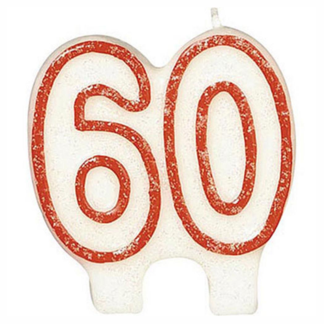 Number 60 Red Glitter Candle 3in Party Accessories - Party Centre