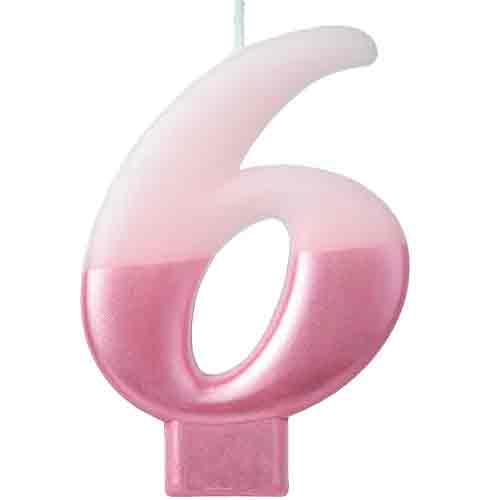 Numeral #6 Metallic Pink Molded Candle