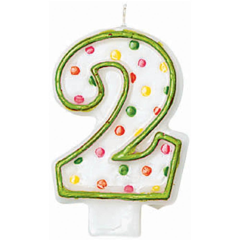 Number 2 Polka Dots Birthday Candle 3in Party Accessories - Party Centre