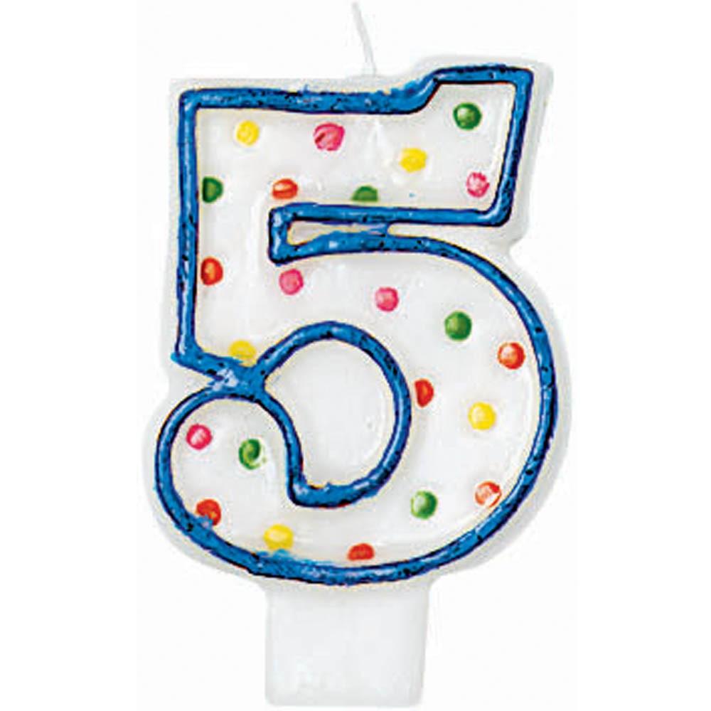 Number 5 Polka Dots Birthday Candle 3in Party Accessories - Party Centre