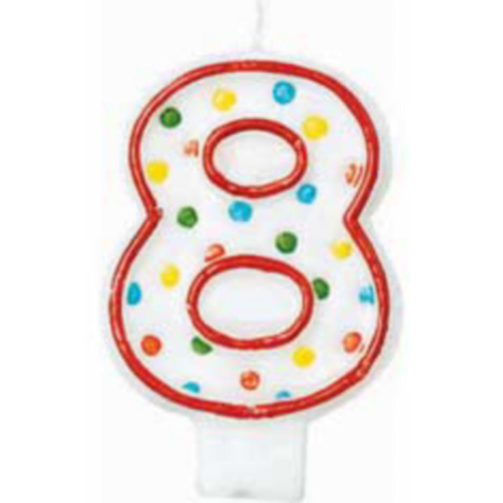 Number 8 Polka Dots Birthday Candle 3in Party Accessories - Party Centre