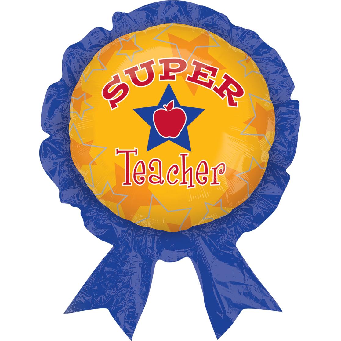 Super Teacher Award Ribbon Supershape Balloon 30in Balloons & Streamers - Party Centre