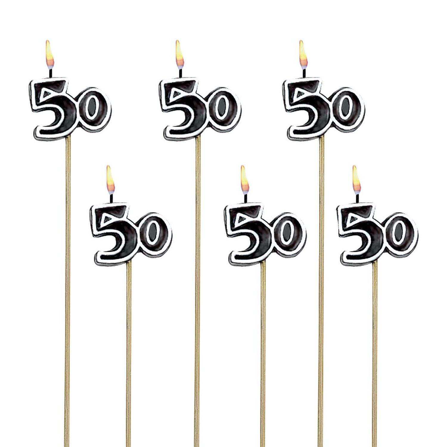 50th Birthday Decorative Pick Candles 6pcs