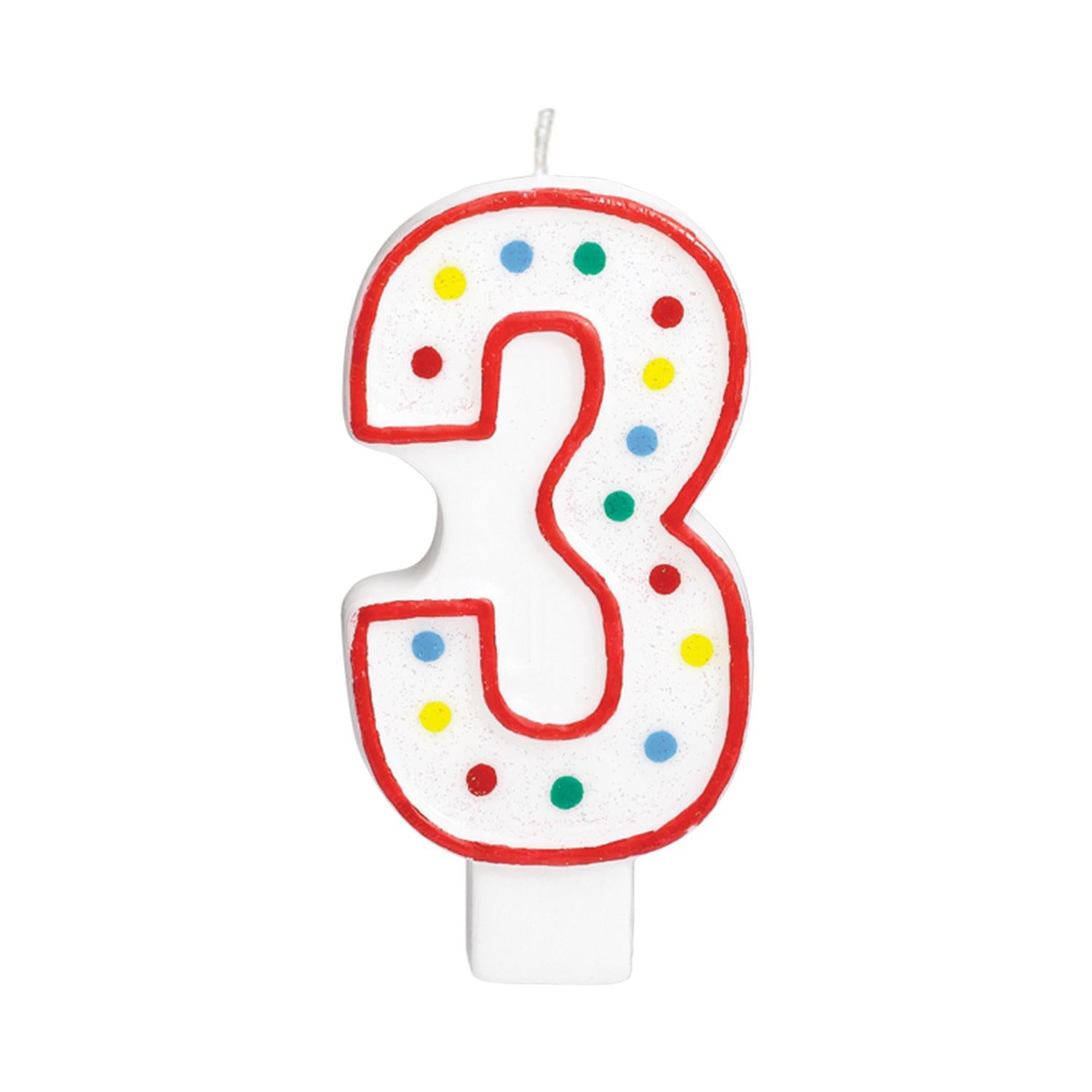 Number 3  Polka Dot Molded Candle 5in Party Accessories - Party Centre