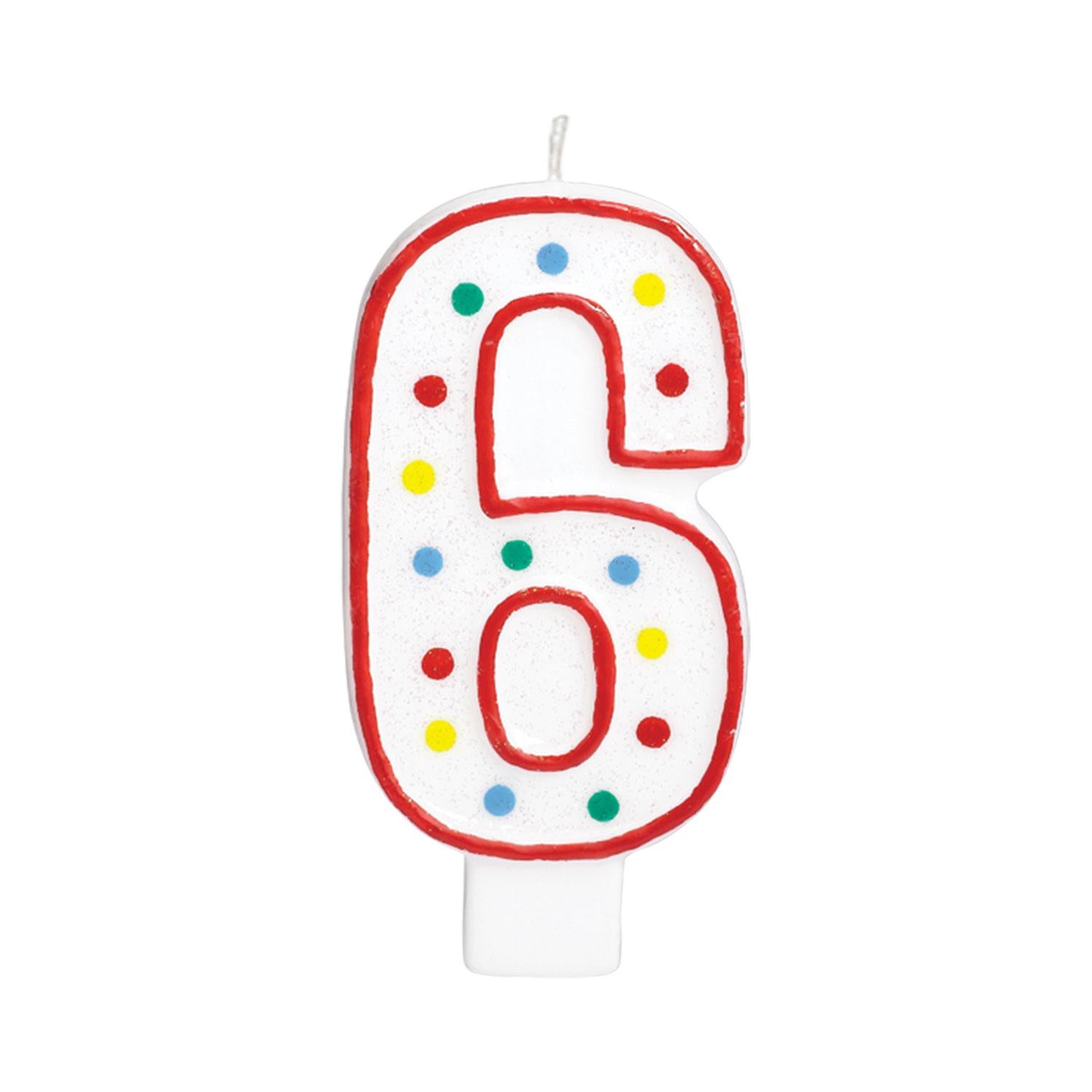 Number 6  Polka Dot Molded Candle 5in Party Accessories - Party Centre