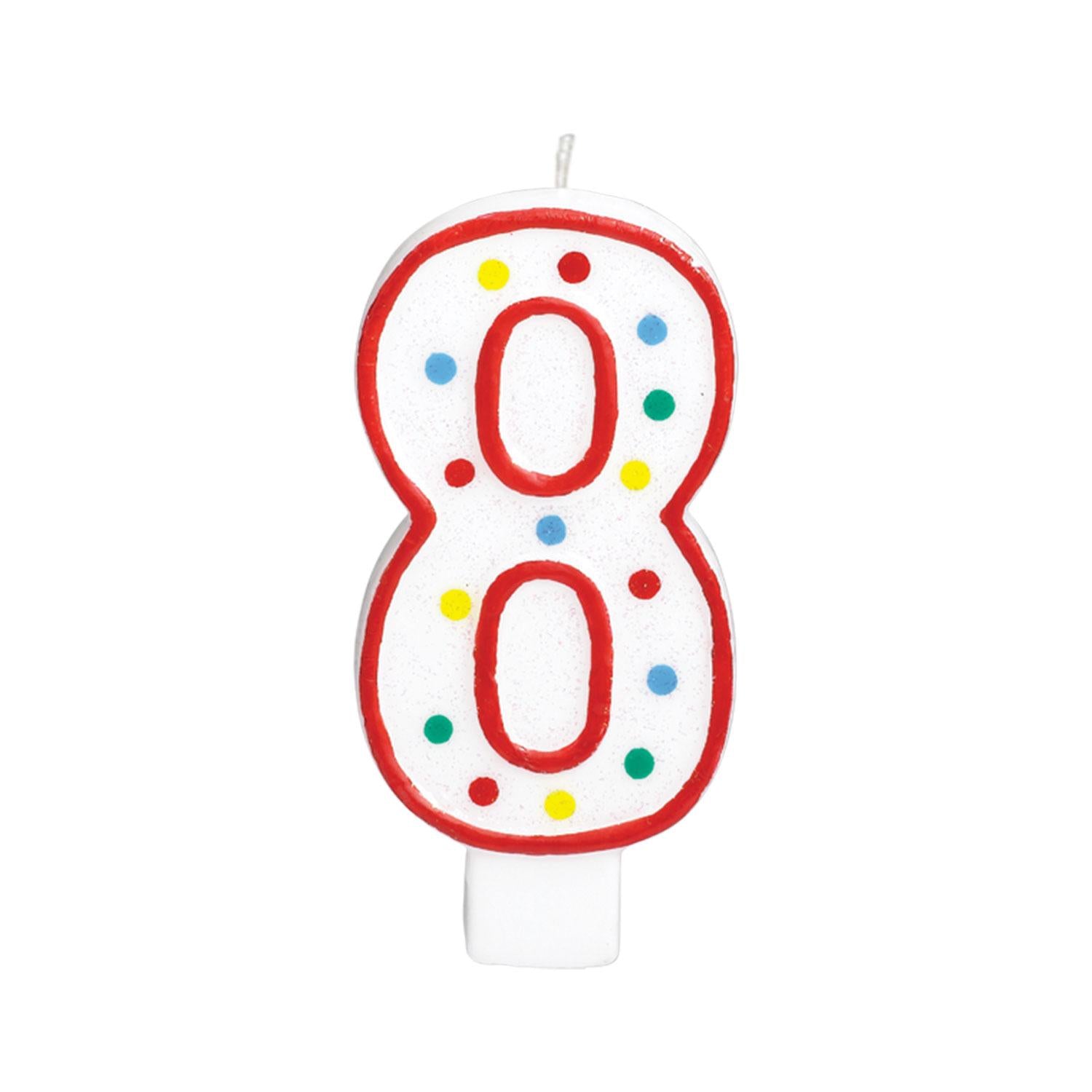 Number 8  Polka Dot Molded Candle 5in Party Accessories - Party Centre