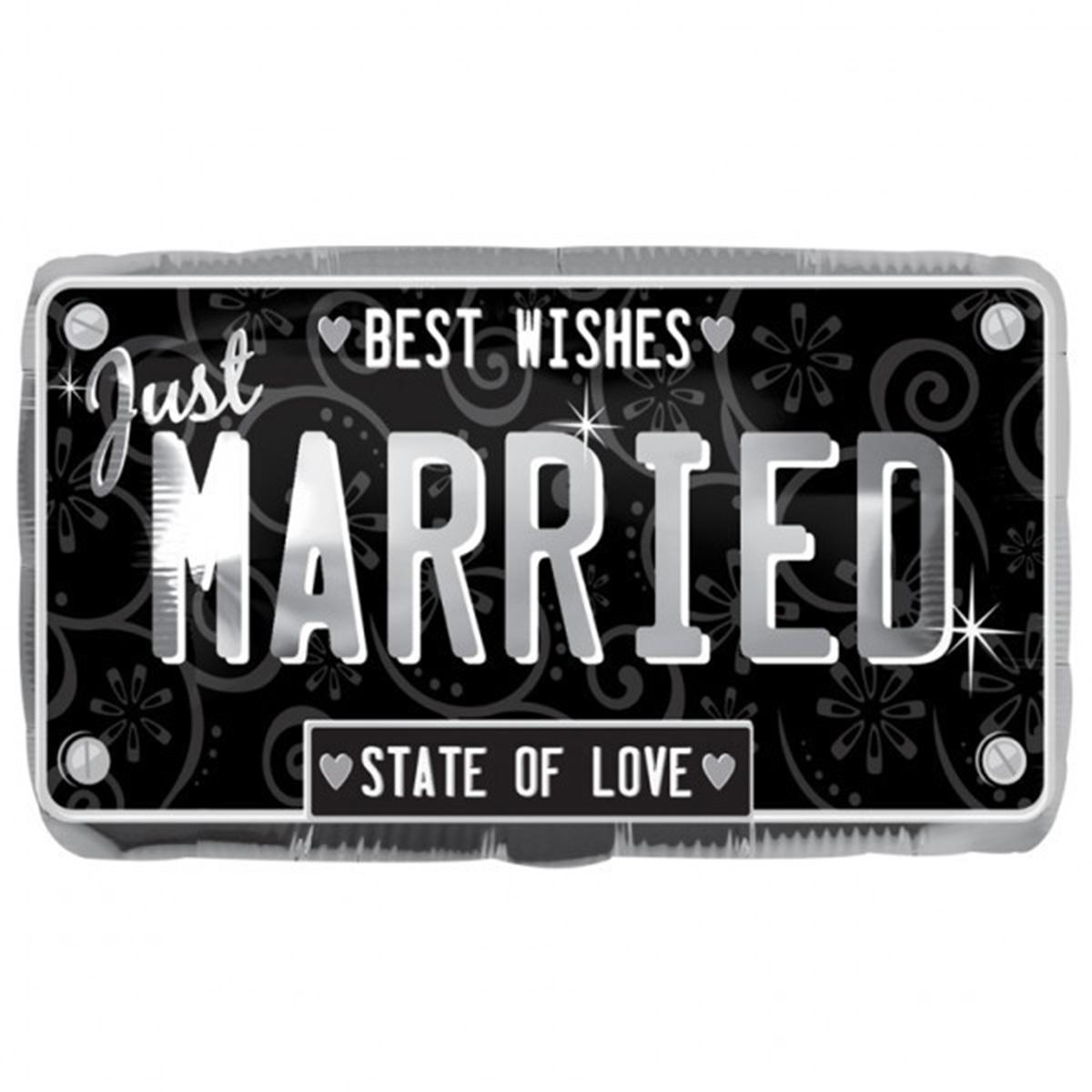 Just Married License Plate Foil Balloon 22 x 13in Balloons & Streamers - Party Centre