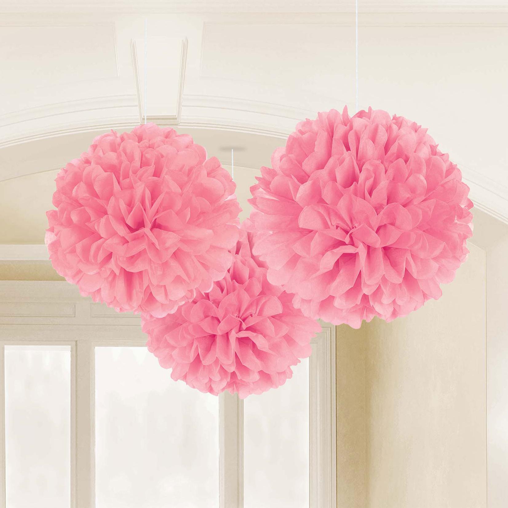 New Pink Fluffy Decorations Tissue Paper 3pcs Decorations - Party Centre