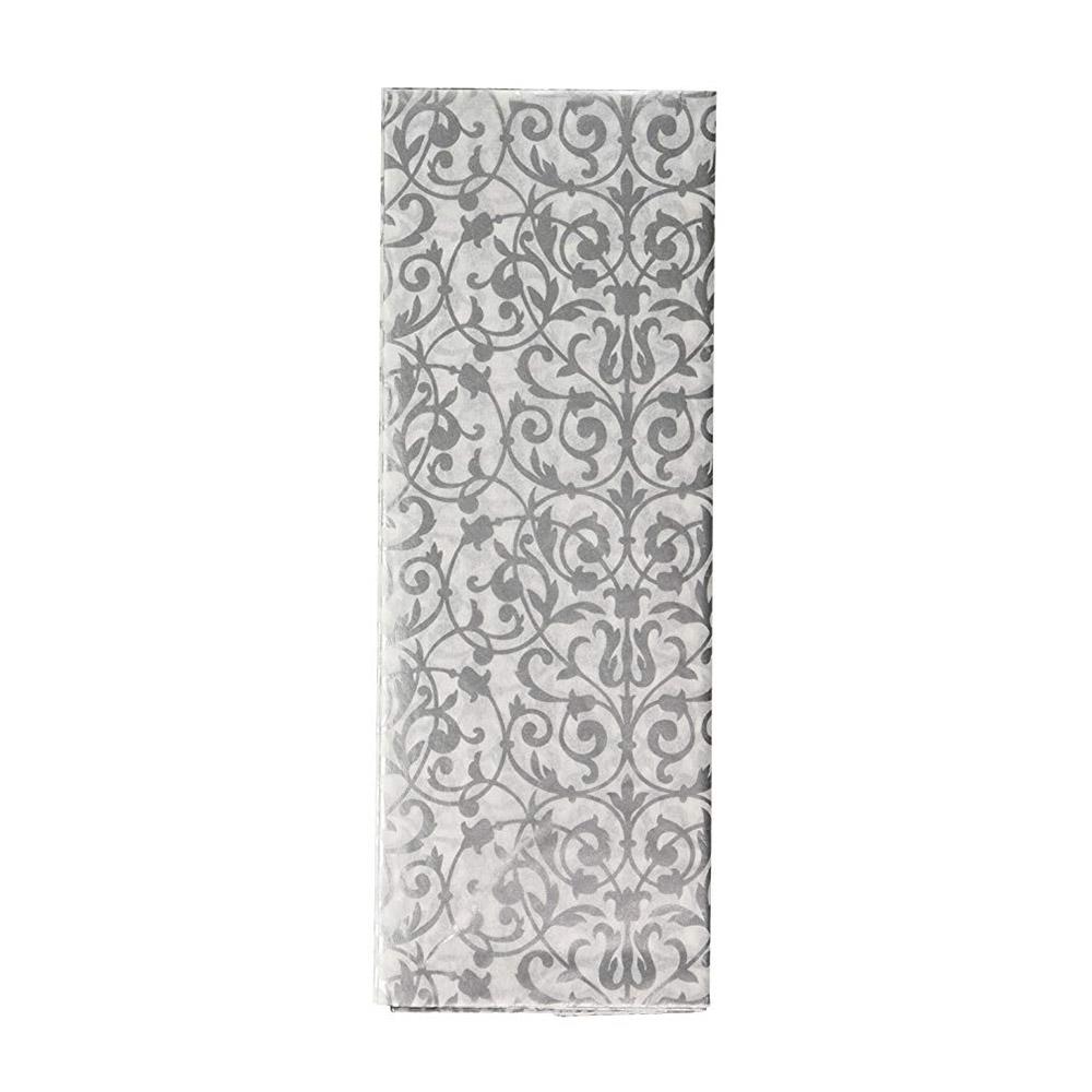 Silver Brocade Print Wrapping Tissue Paper 8pcs Party Favors - Party Centre