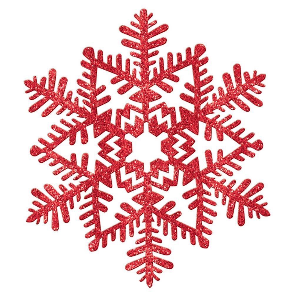 Glitter Red Snowflake Decoration 6.5in Decorations - Party Centre