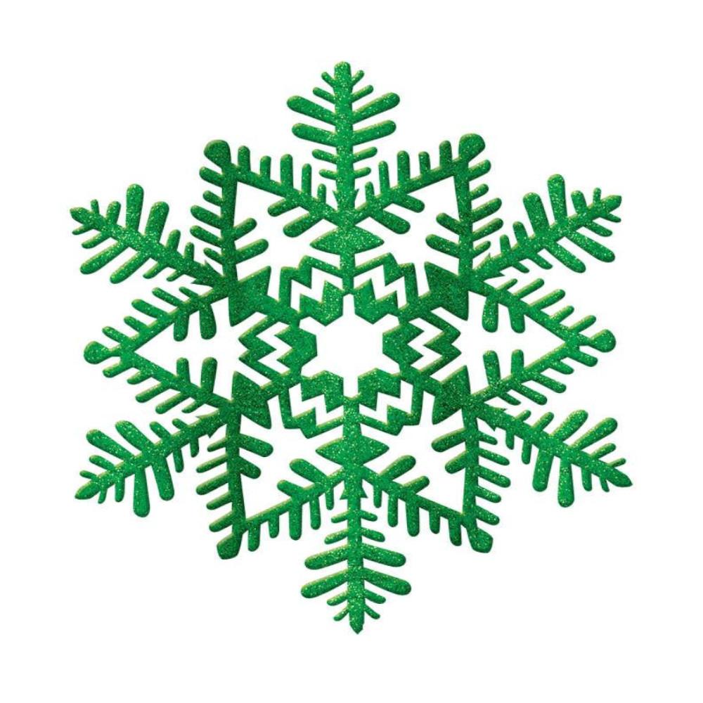 Glitter Green Snowflake Decoration 6.5in Decorations - Party Centre