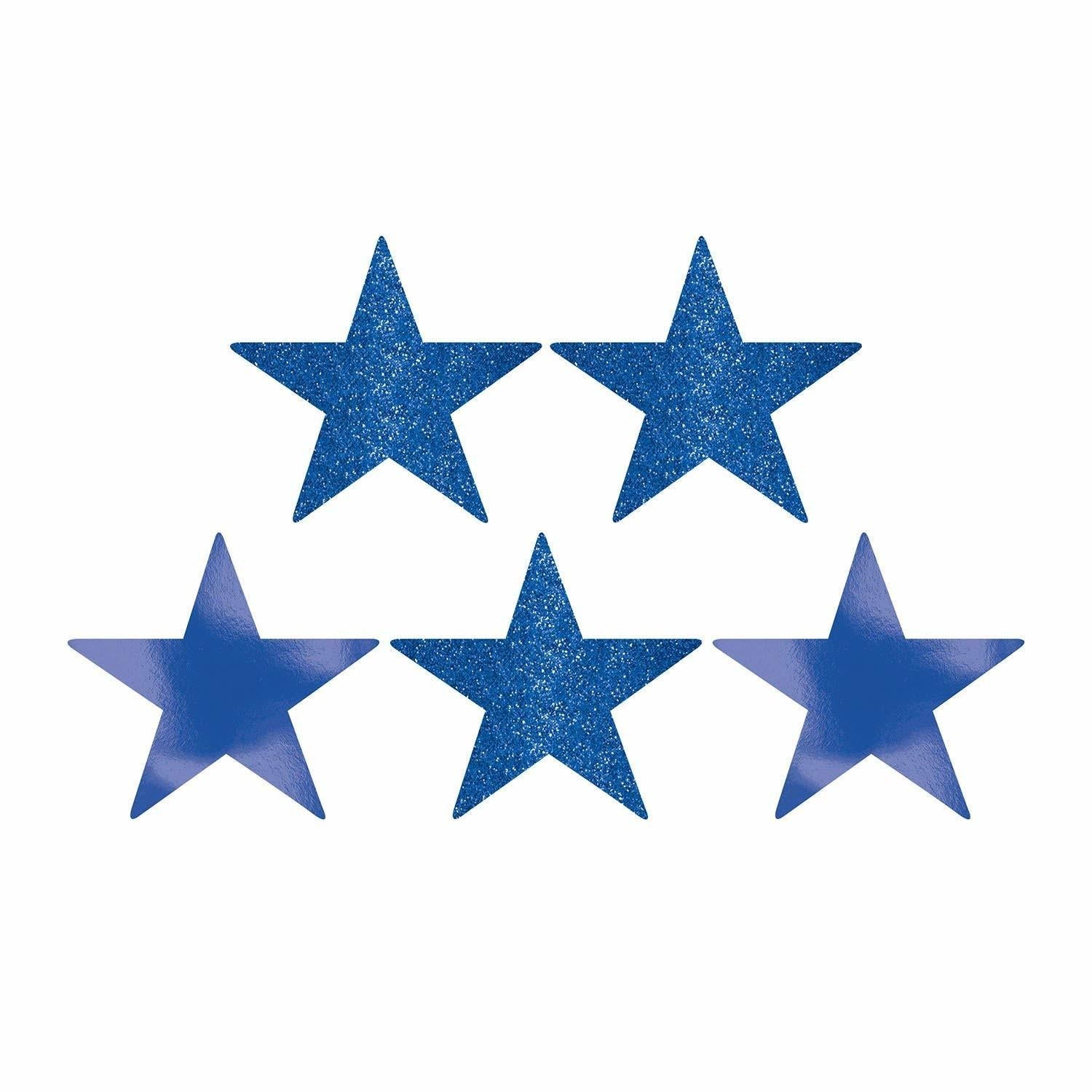Bright Royal Blue Star Glitter and Foil Cutout 5in 5pcs Decorations - Party Centre
