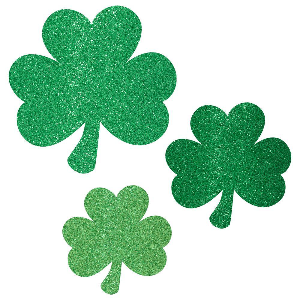 St. Patrick's Day Glitter Shamrocks Assorted Cutouts Decorations - Party Centre