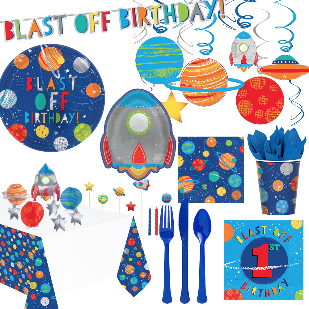 1st Birthday Blast Off Party Kit For 8 People