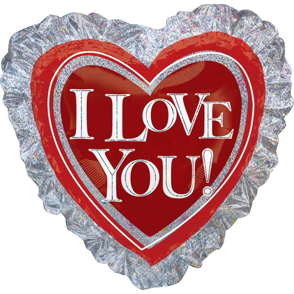 Love You Heart Ruffle Foil Balloon 28in Balloons & Streamers - Party Centre