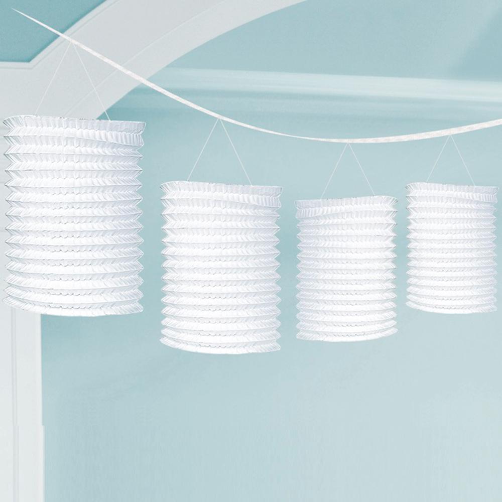 Frosty White Paper Lantern Garland 12ft Decorations - Party Centre