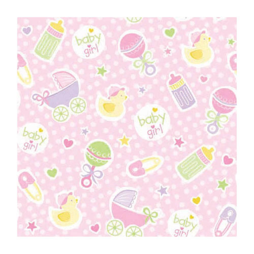 Baby Girl Pink Jumbo Gift Wrap 16ft x 30in Party Favors - Party Centre