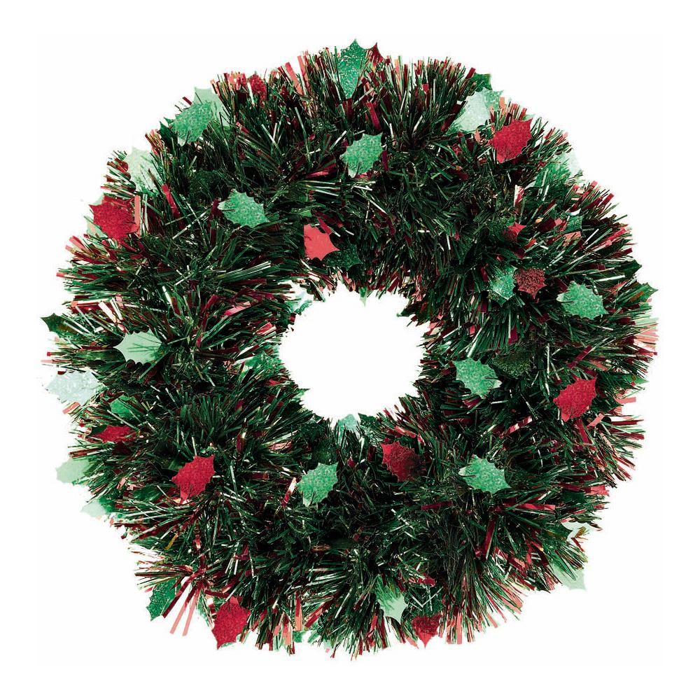 Pristmatic Holly Tinsel Wreath 20in Decorations - Party Centre