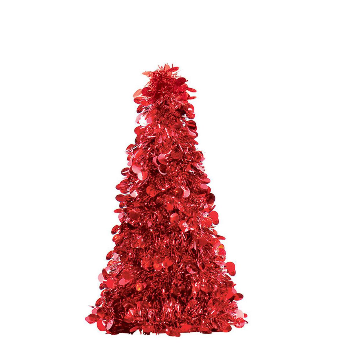 Red Tree Small Tinsel 10in Decorations - Party Centre