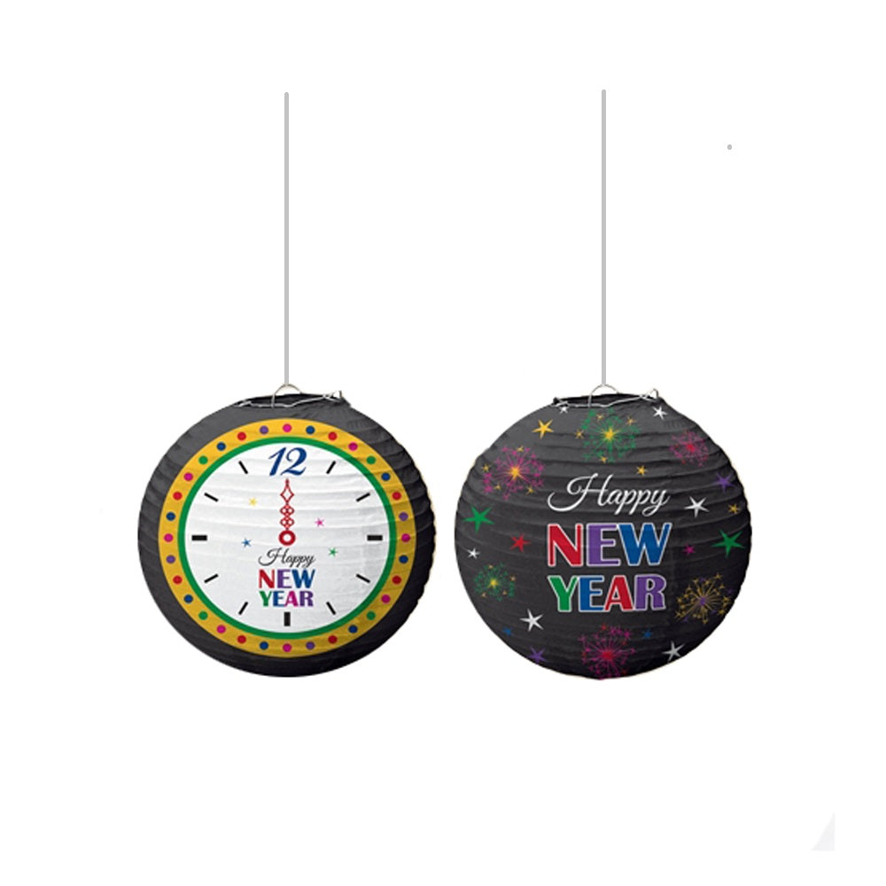 Happy New Year Mega Value Clock Lantern Decorations - Party Centre