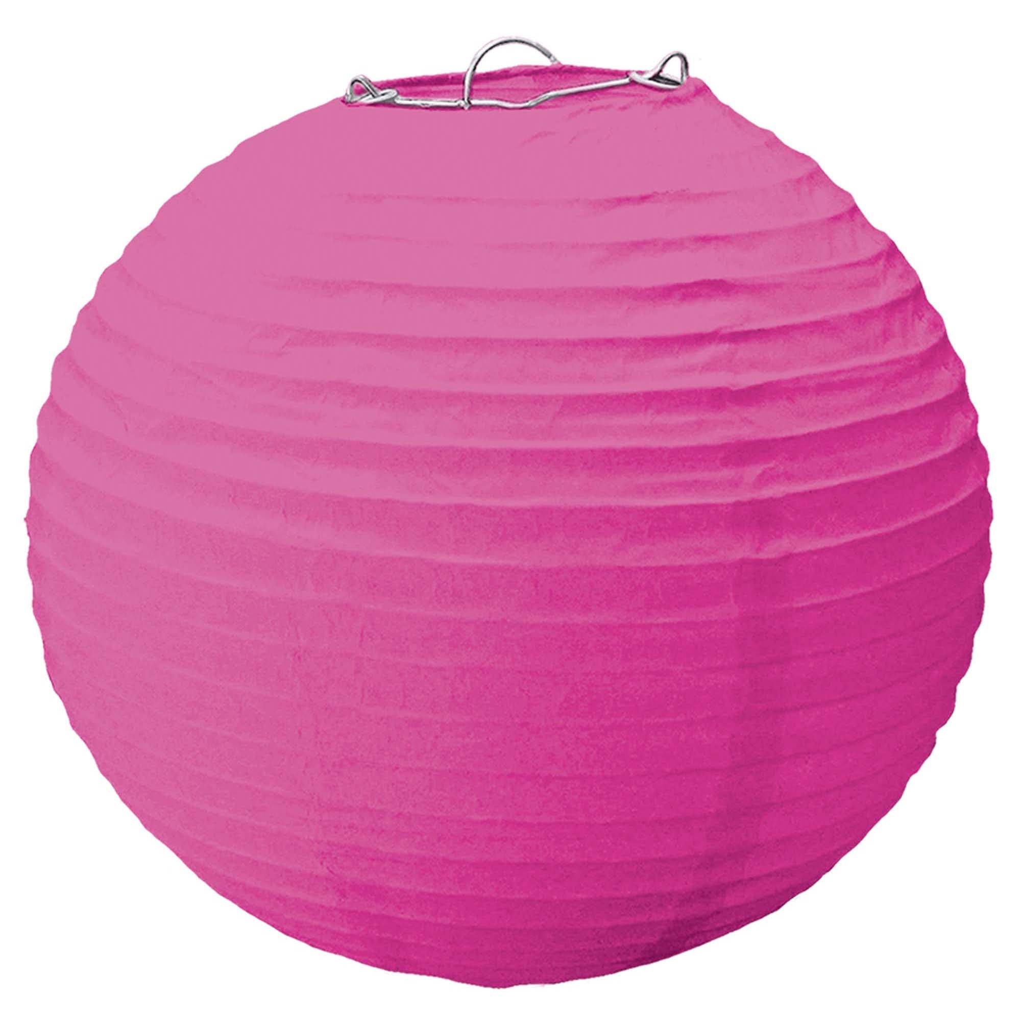 Bright Pink Paper Lantern With Metal Frame 39cm
