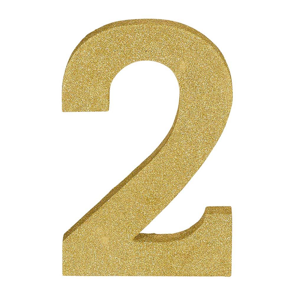 Number 2 Glitter Wood Table Decoration Decorations - Party Centre