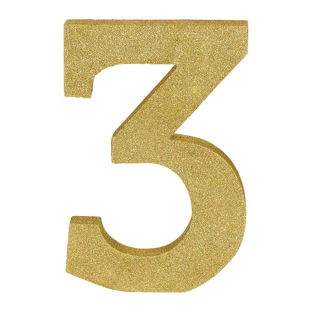 Number 3 Glitter Wood Table Decoration Decorations - Party Centre