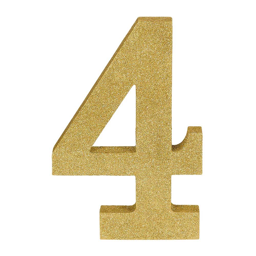 Number 4 Glitter Wood Table Decoration Decorations - Party Centre