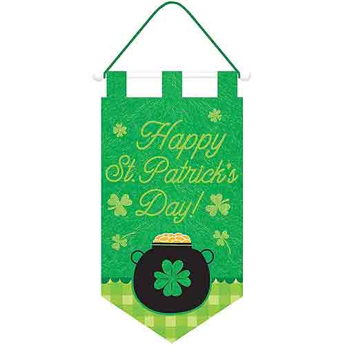 St. Patrick's Day Door Banner w/ Plastic Dowel & Rope Hanger